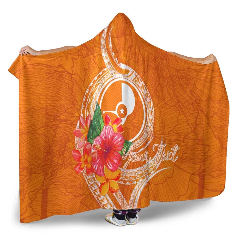 Yap Micronesia Custom Personalised Hooded Blanket - Orange Floral With Seal