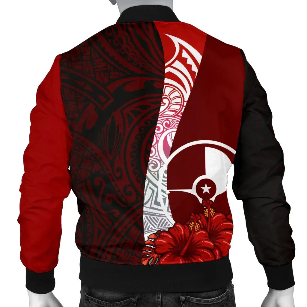 Yap Micronesia Custom Personalised Bomber Jacket - Coat Of Arm With Hibiscus