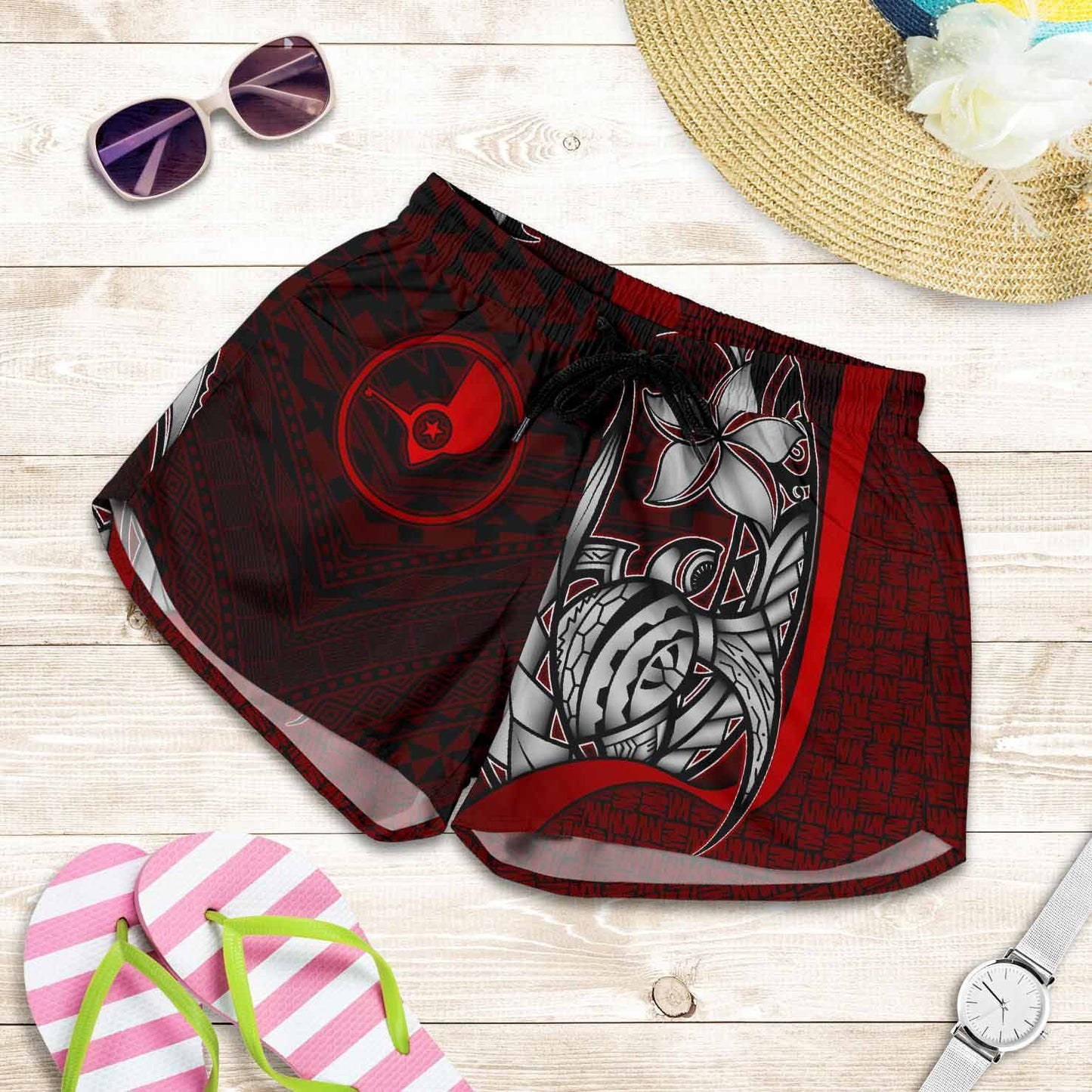 Yap Micronesia Women Shorts Red - Turtle With Hook