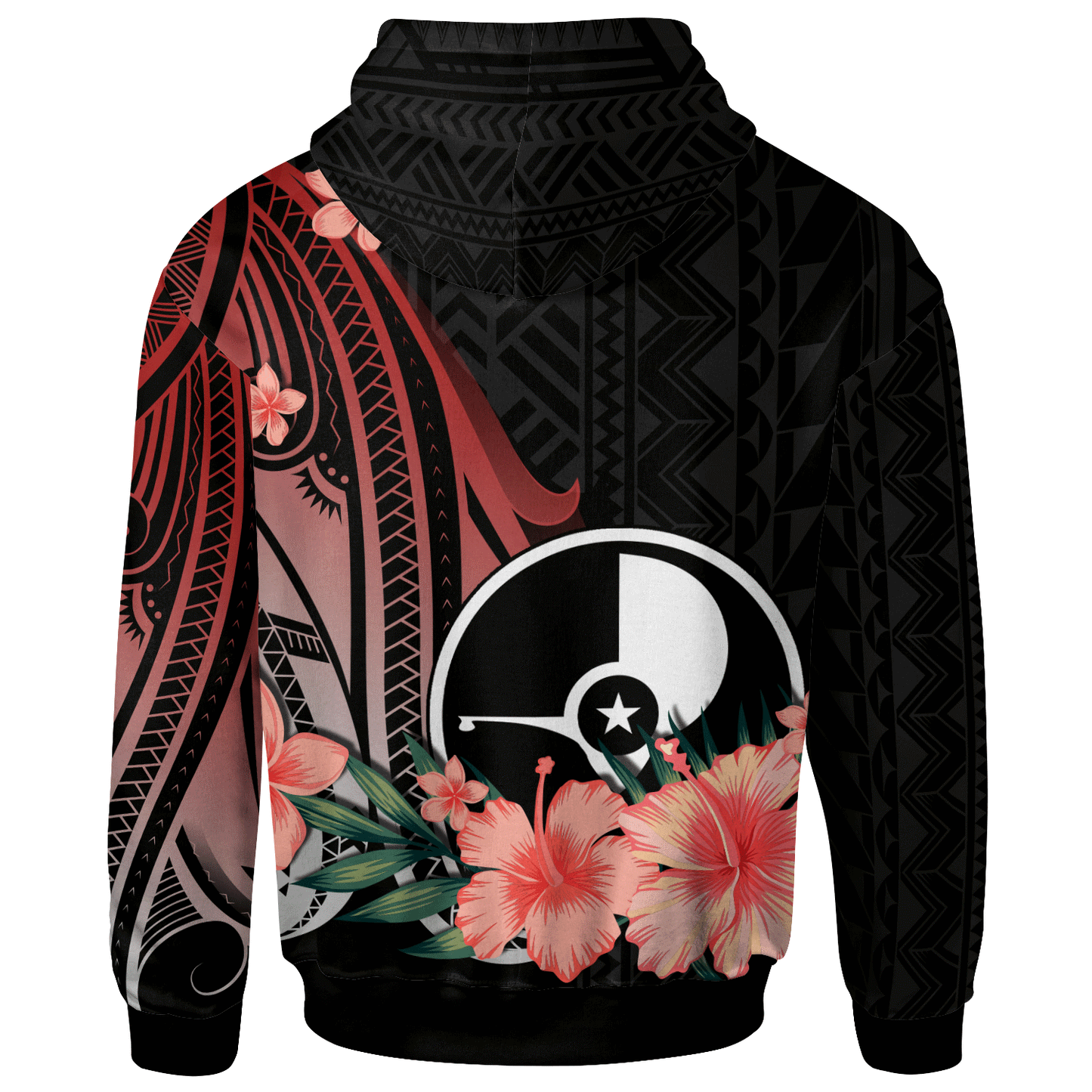 Yap Personalised Custom Hoodie - Red Polynesian Hibiscus Pattern Style
