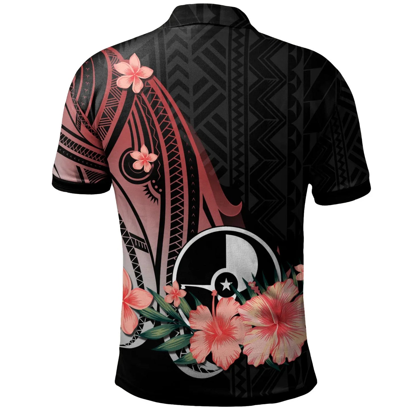 Yap Personalised Custom Polo Shirt - Red Polynesian Hibiscus Pattern Style