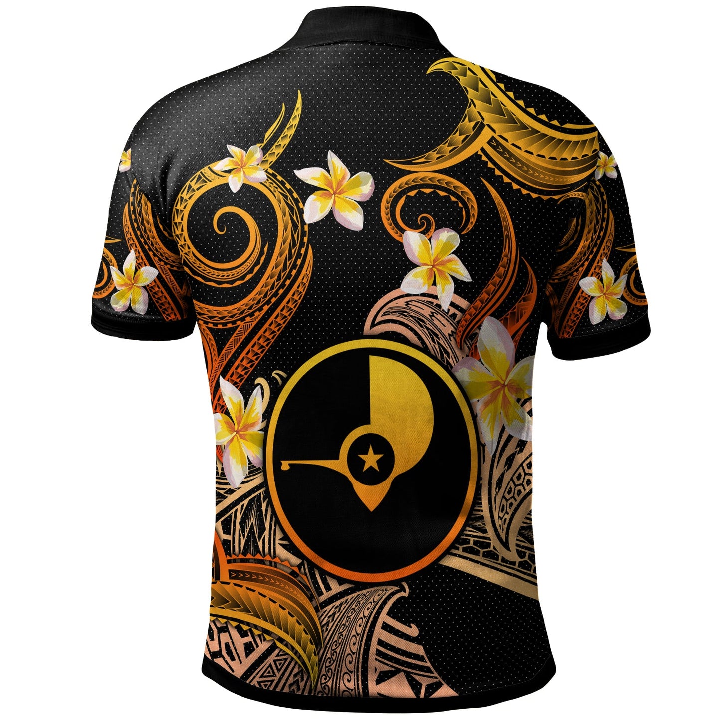 Yap Polo Shirt - Custom Personalised Polynesian Waves with Plumeria Flowers (Orange)
