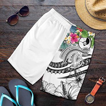 Yap Polynesian All Over Print Men Short - Summer Plumeria (White)