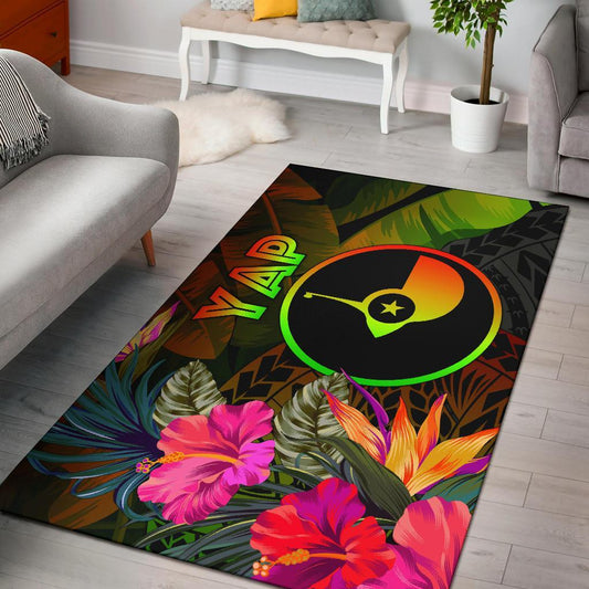 Yap Polynesian Area Rug - Hibiscus and Banana Leaves