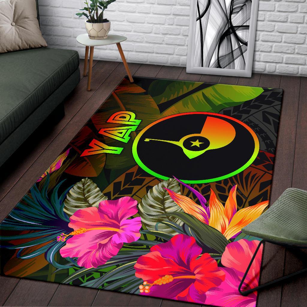 Yap Polynesian Area Rug - Hibiscus and Banana Leaves