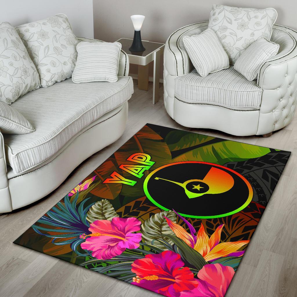 Yap Polynesian Area Rug - Hibiscus and Banana Leaves