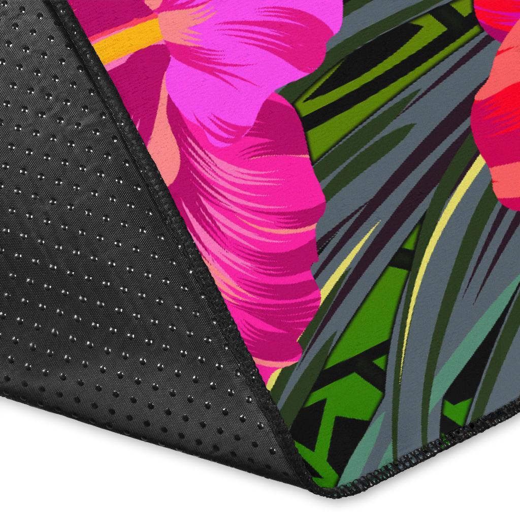 Yap Polynesian Area Rug - Hibiscus and Banana Leaves