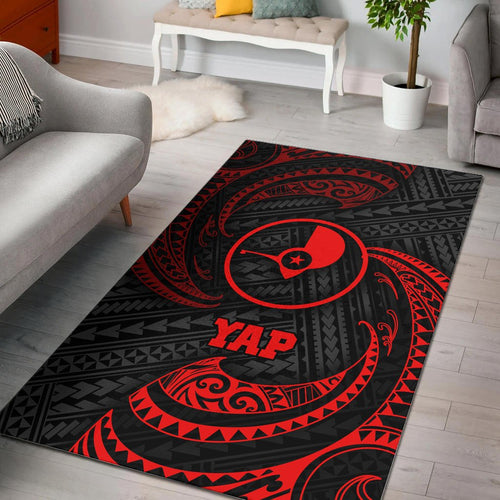 Yap Polynesian Area Rug - Red Tribal Wave