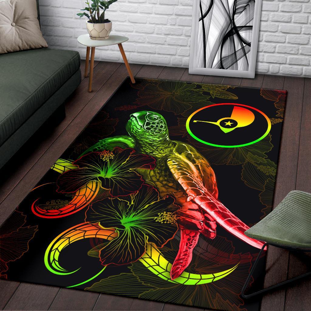 Yap Polynesian Area Rugs - Turtle With Blooming Hibiscus Reggae