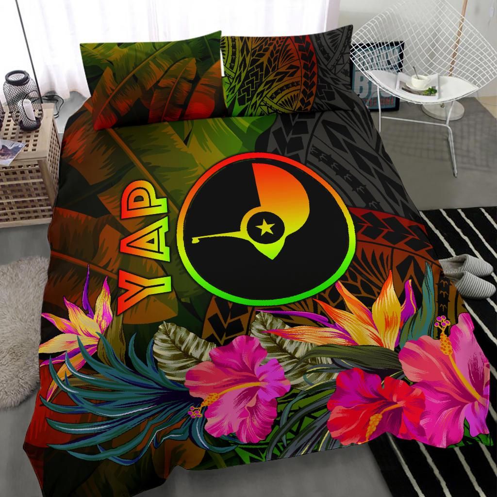 Yap Polynesian Bedding Set - Hibiscus And Banana Leaves