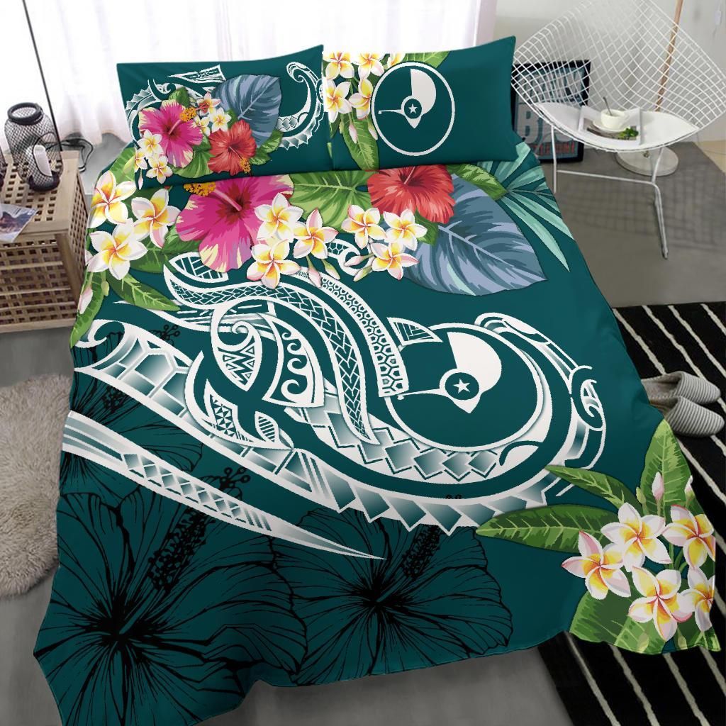 Yap Polynesian Bedding Set - Summer Plumeria (Turquoise)