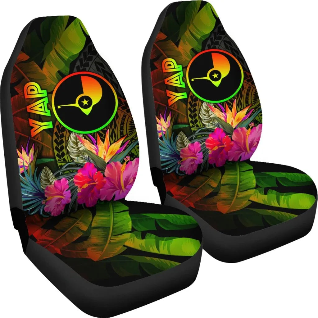 YAP Polynesian Car Seat Covers - Hibiscus and Banana Leaves