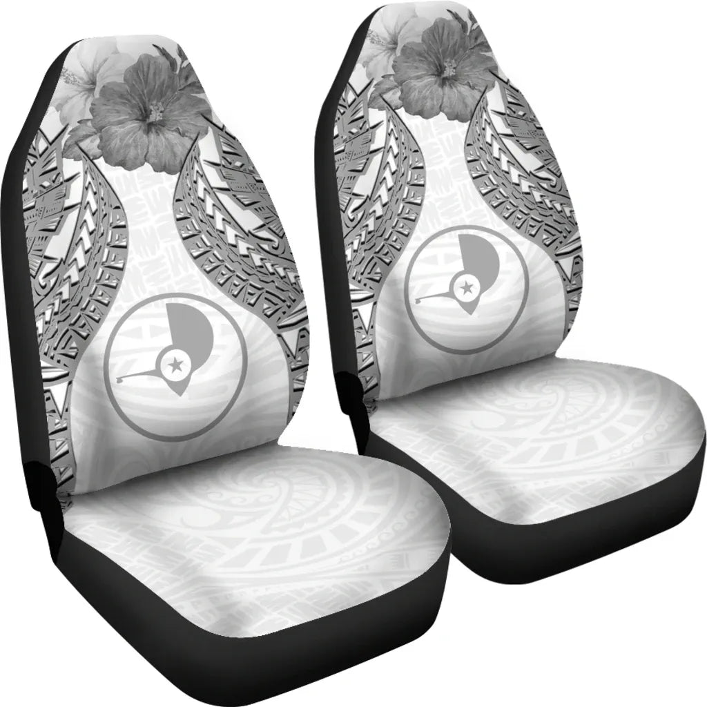 Yap Polynesian Car Seat Covers Pride Seal And Hibiscus White