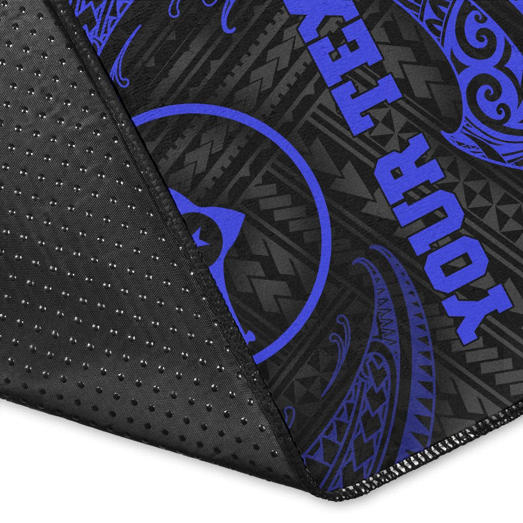 Yap Polynesian Custom Personalised Area Rug - Blue Tribal Wave