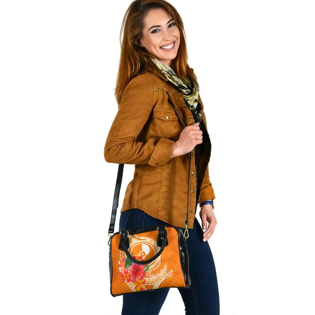 Yap Polynesian Custom Personalised Shoulder Handbag - Orange Floral With Seal