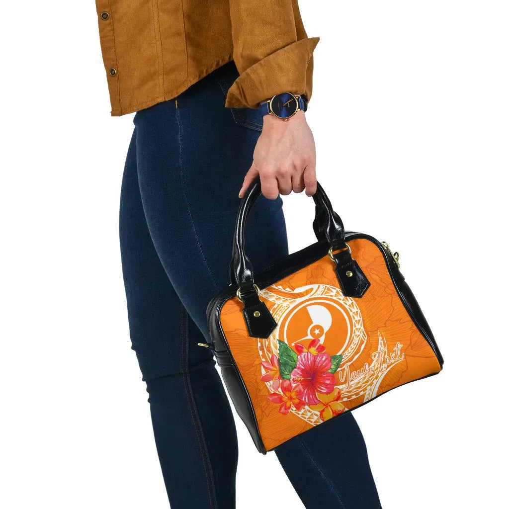 Yap Polynesian Custom Personalised Shoulder Handbag - Orange Floral With Seal