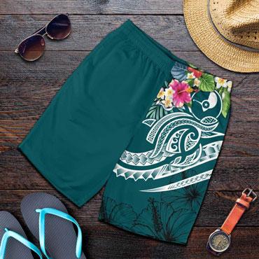 Yap Polynesian Men shorts - Summer Plumeria (Turquoise)