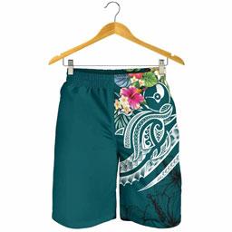 Yap Polynesian Men shorts - Summer Plumeria (Turquoise)