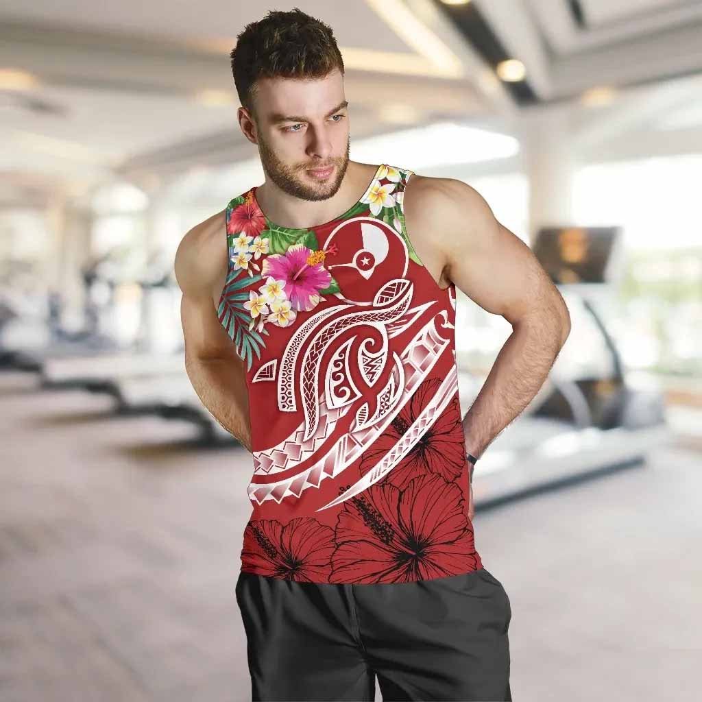 Yap Polynesian Men Tank Top - Summer Plumeria (Red)