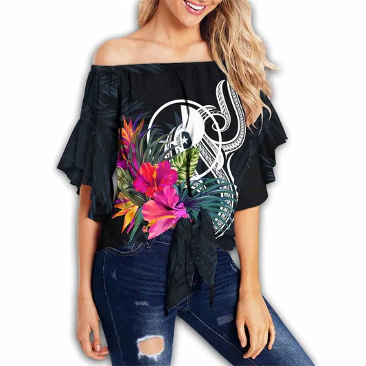 Yap Polynesian Off Shoulder Wrap Waist Top - Tropical Flower