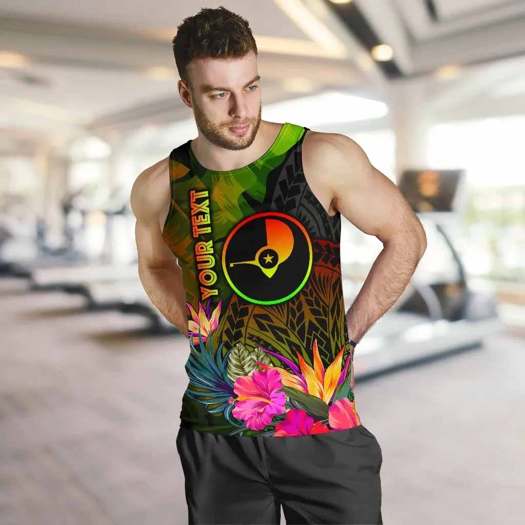 Yap Polynesian Personalised Men Tank Top - Hibiscus and Banana Leaves
