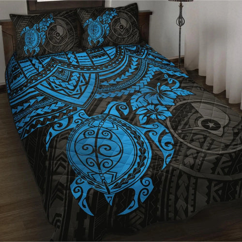 Yap Polynesian Quilt Bed Set - Blue Turtle