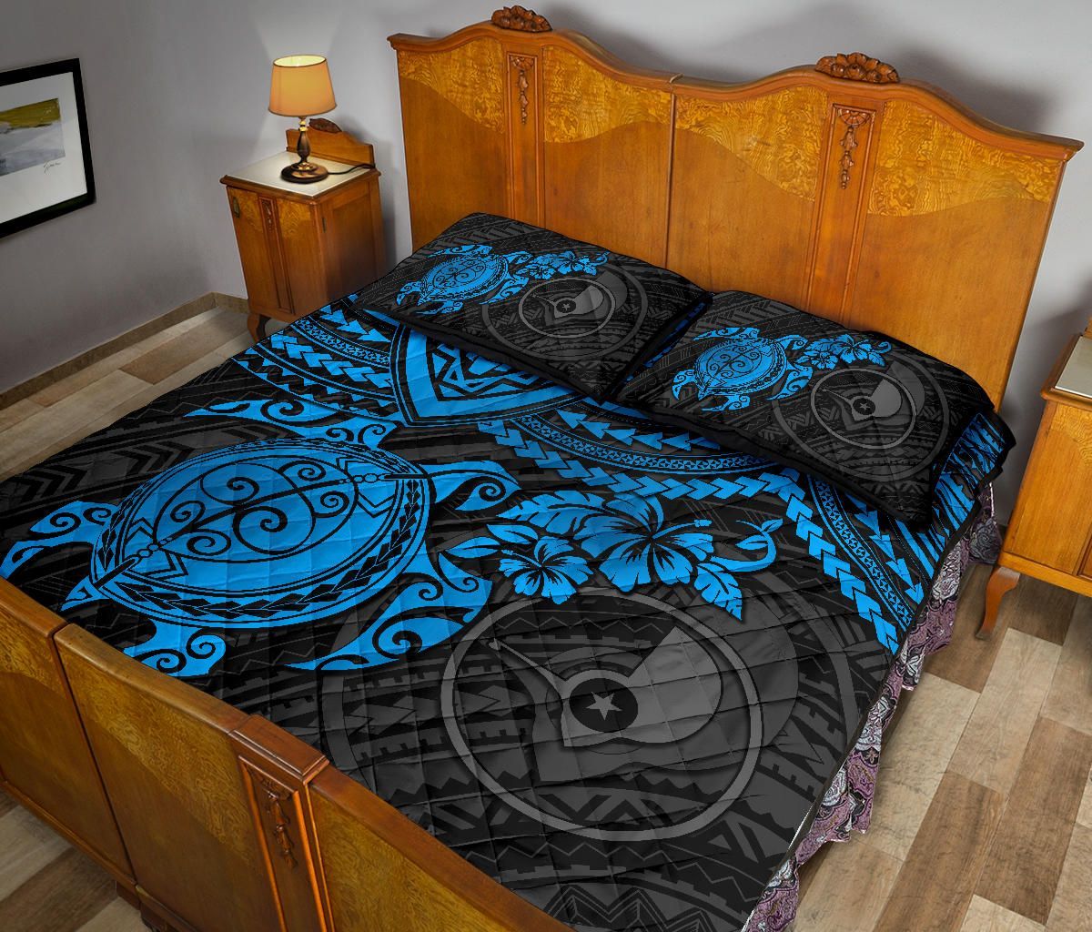 Yap Polynesian Quilt Bed Set - Blue Turtle