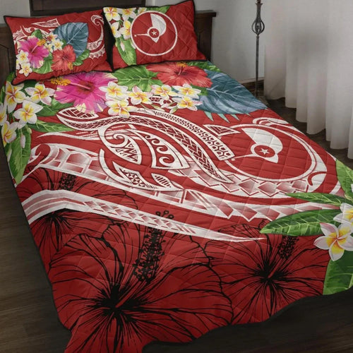 Yap Polynesian Quilt Bed Set - Summer Plumeria (Red)