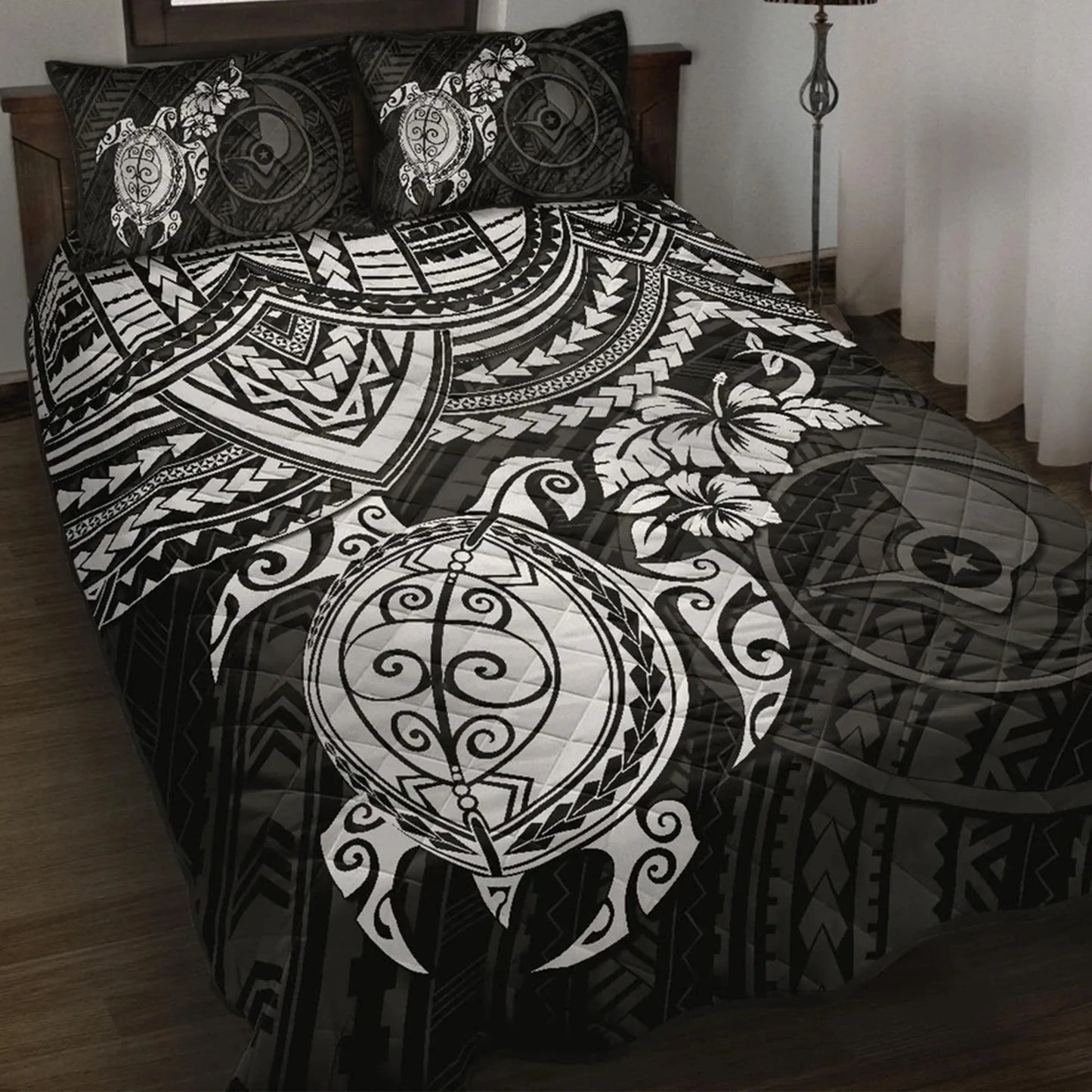 Yap Polynesian Quilt Bed Set - White Turtle