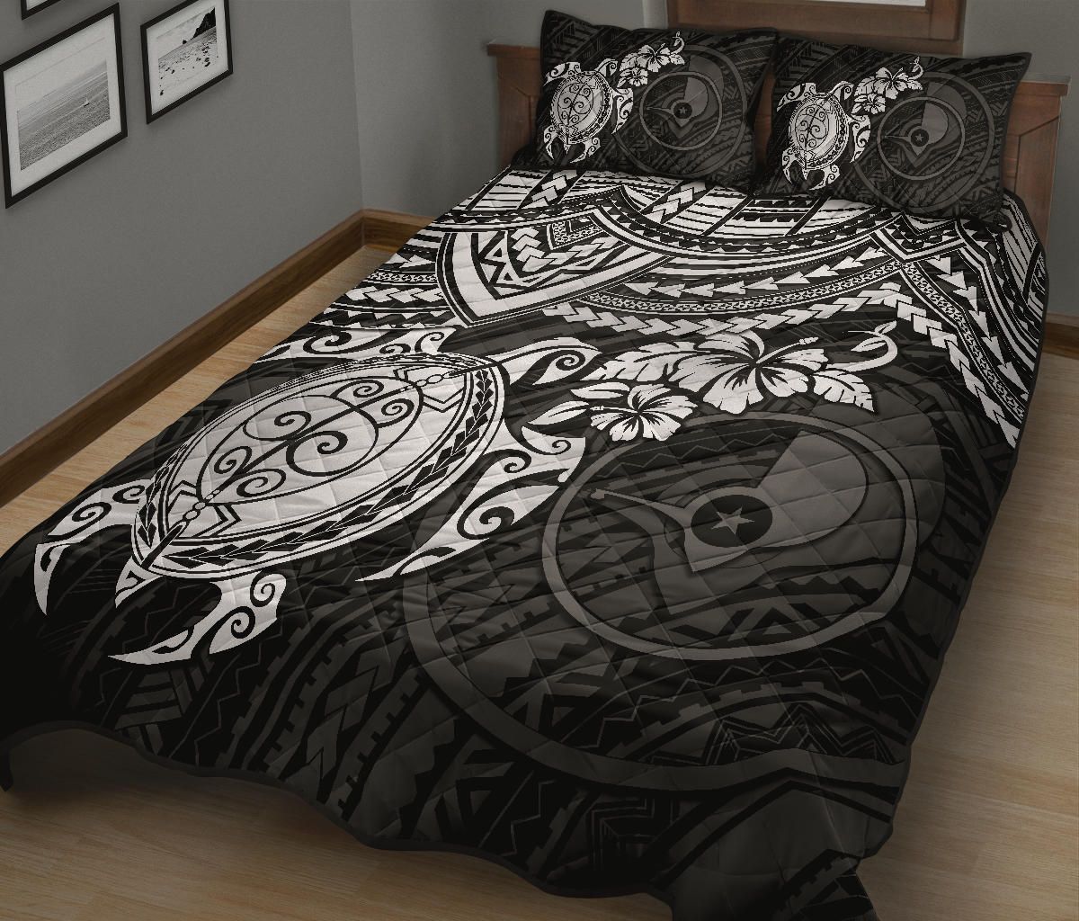 Yap Polynesian Quilt Bed Set - White Turtle