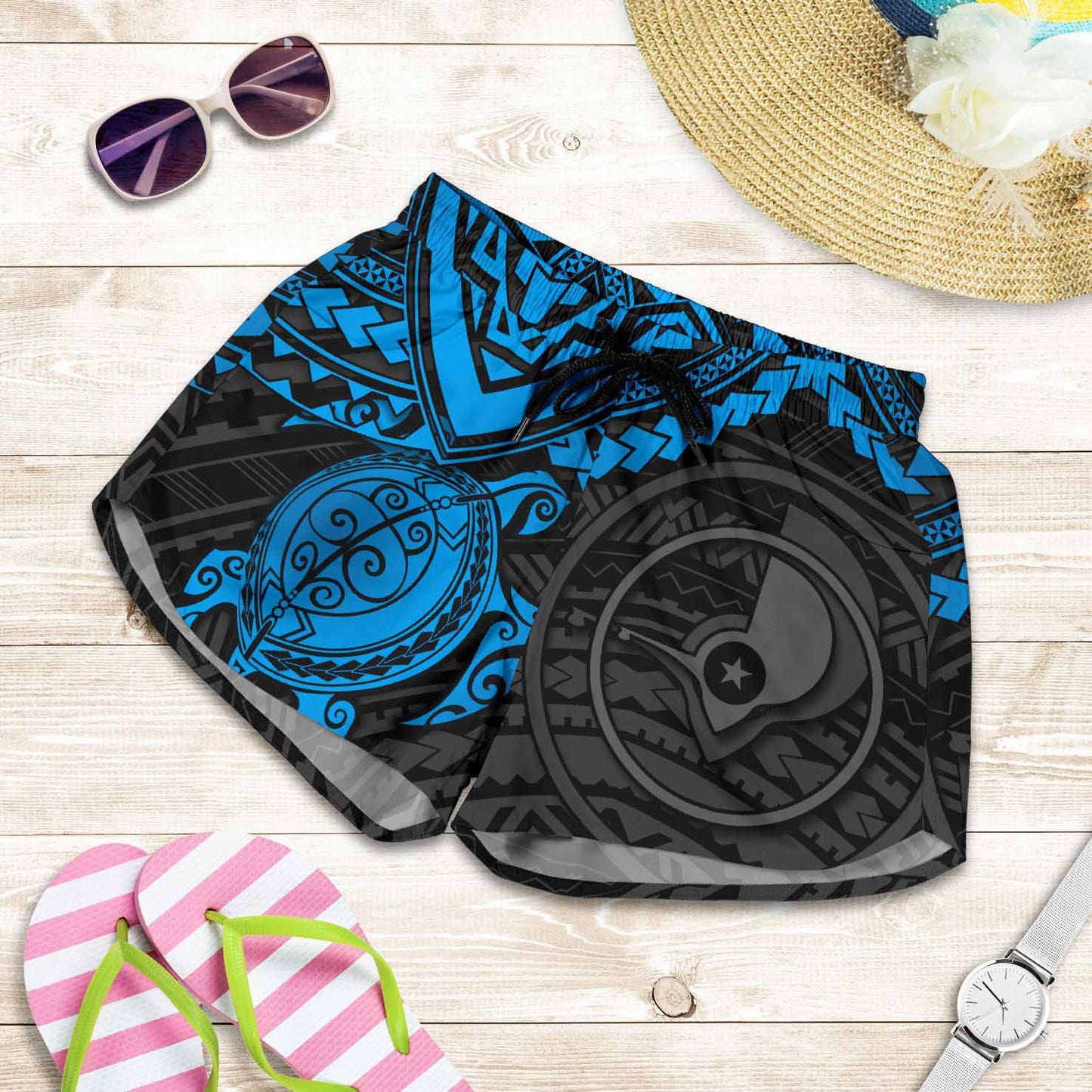 Yap Polynesian Shorts (Women) - Blue Turtle