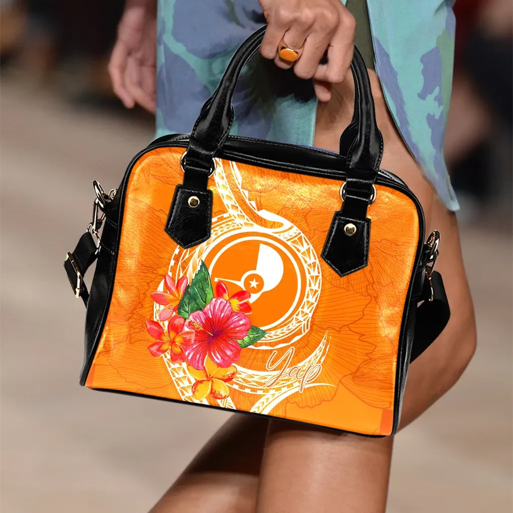 Yap Micronesia Shoulder Handbag - Orange Floral With Seal