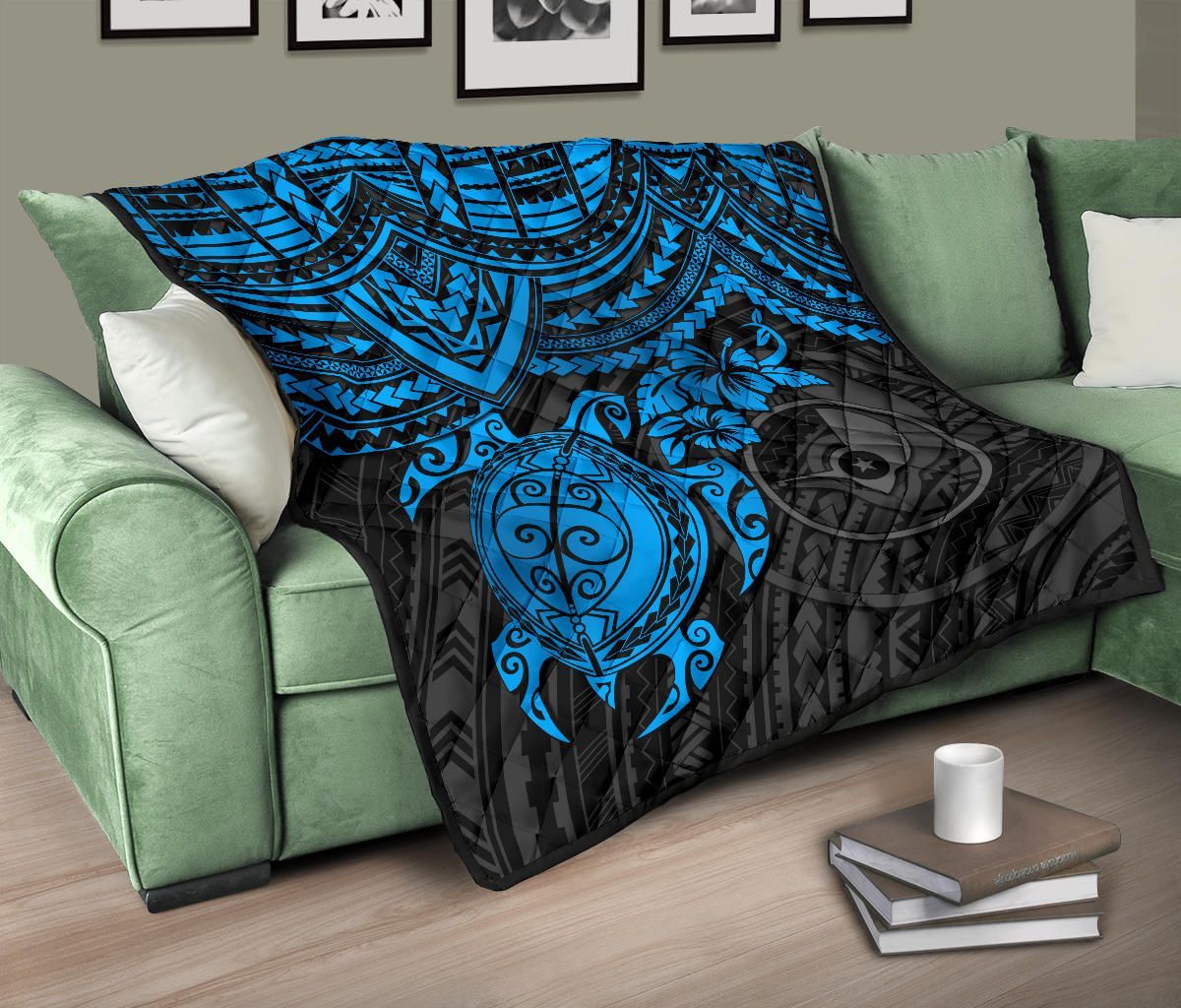 Yap Polynesian Premium Quilt - Blue Turtle