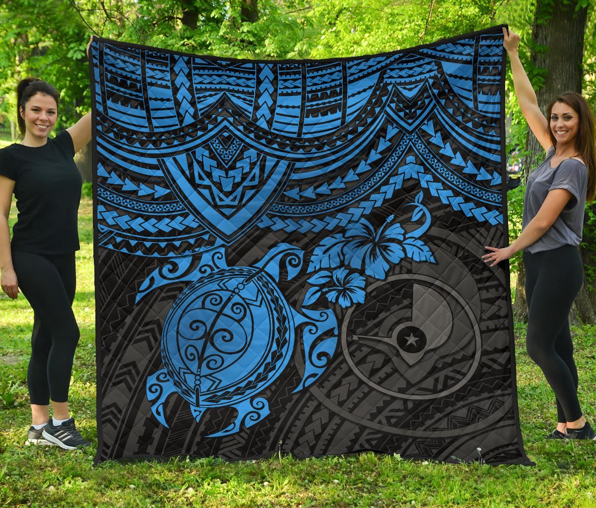Yap Polynesian Premium Quilt - Blue Turtle