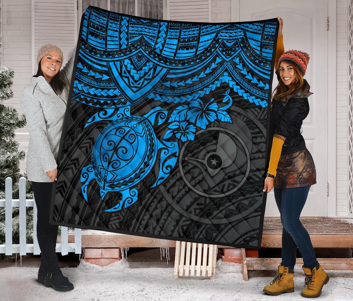 Yap Polynesian Premium Quilt - Blue Turtle