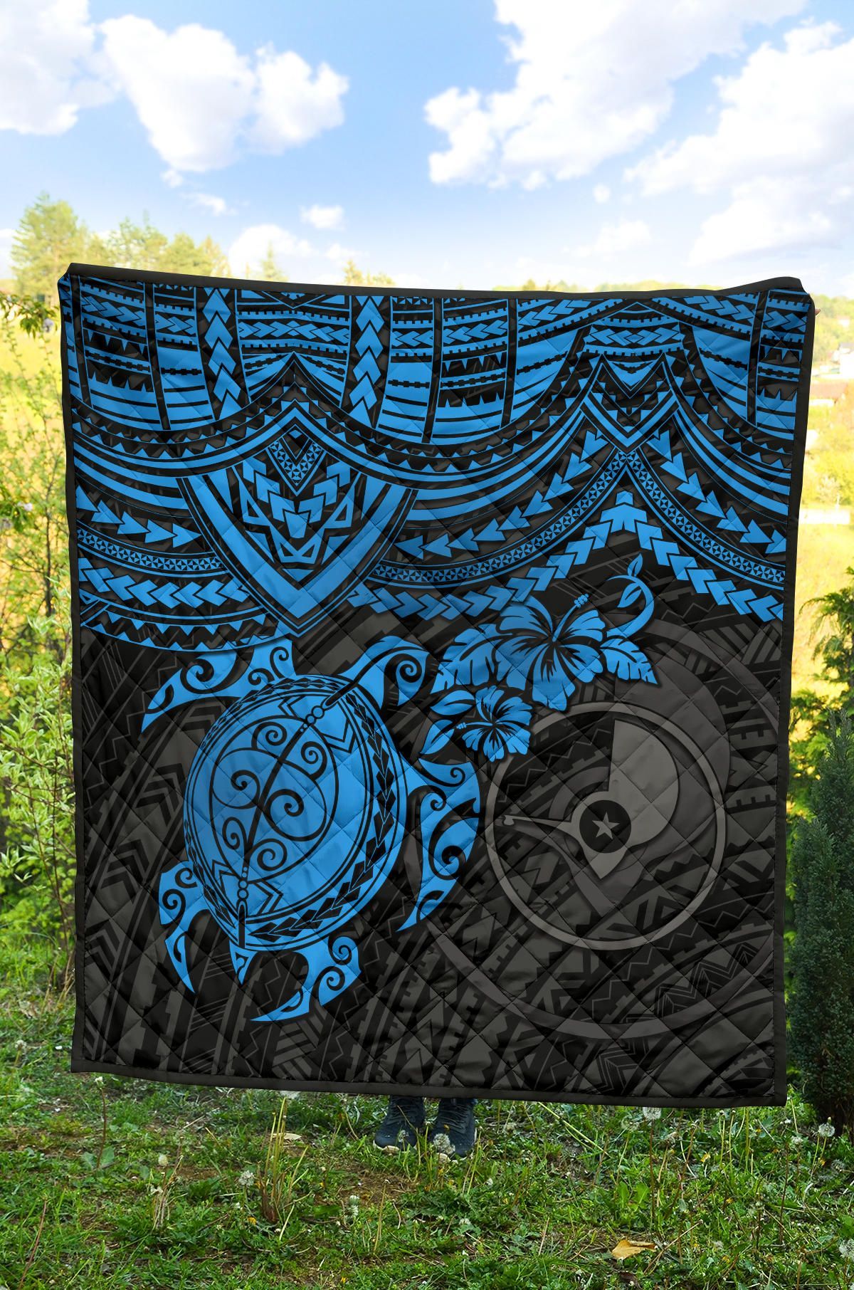 Yap Polynesian Premium Quilt - Blue Turtle