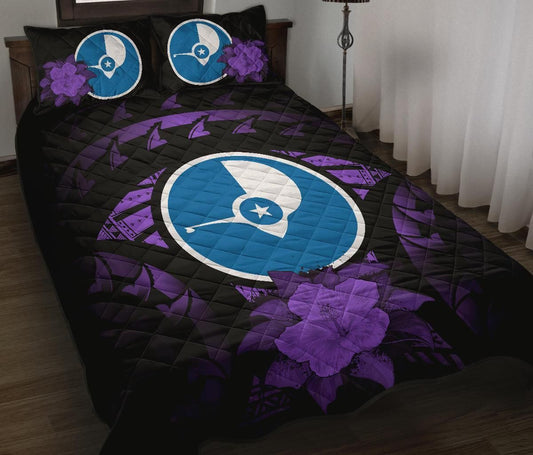 Yap Polynesian Quilt Bed Set Hibiscus Purple