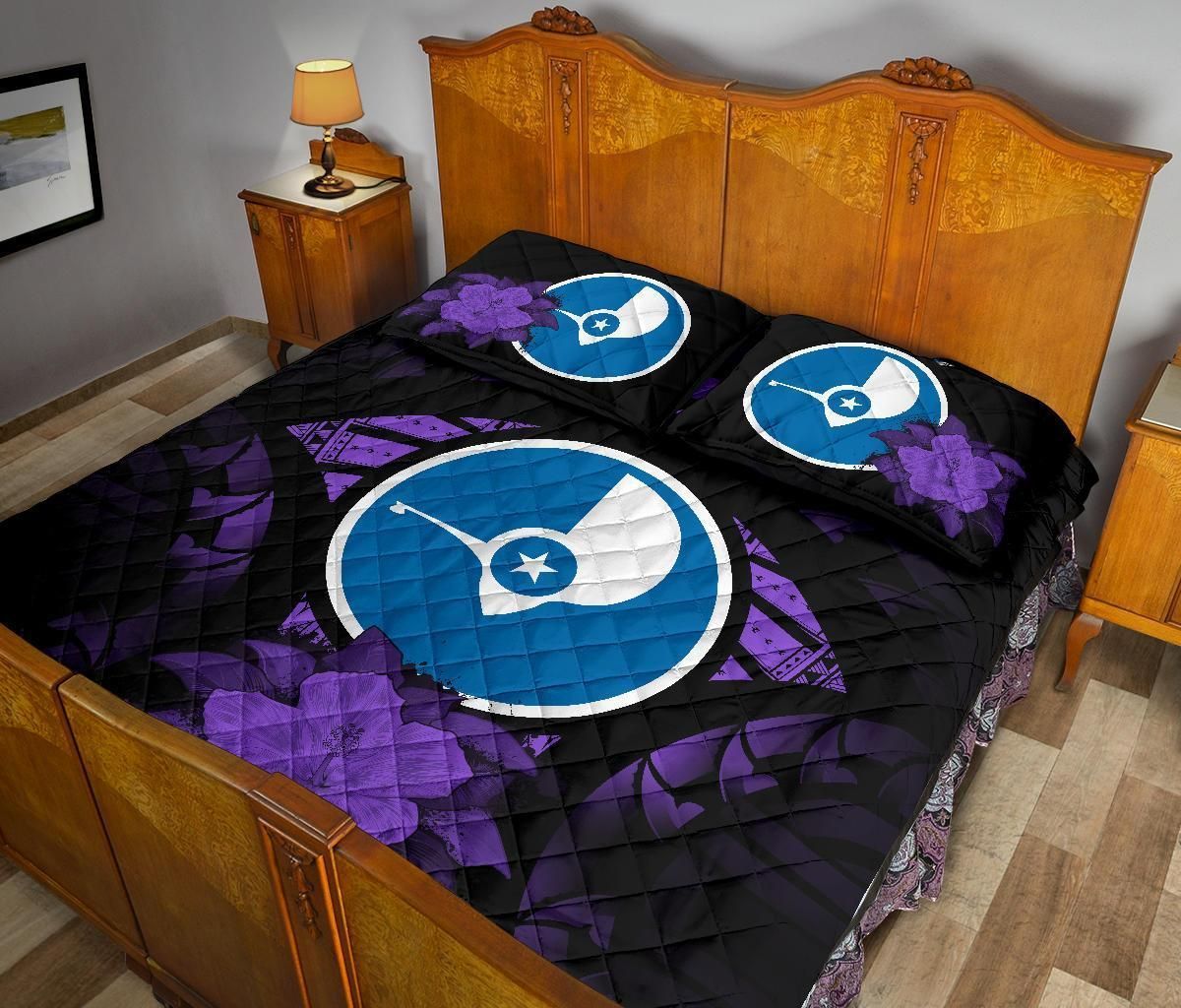 Yap Polynesian Quilt Bed Set Hibiscus Purple