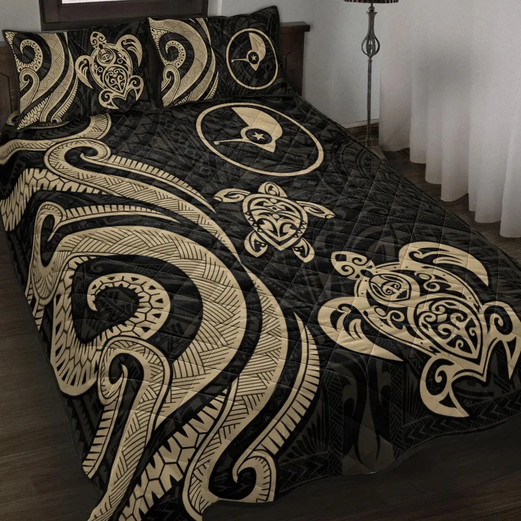 Yap Quilt Bed Set - Gold Tentacle Turtle
