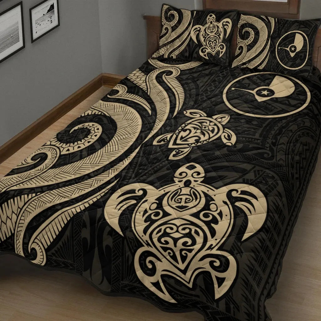 Yap Quilt Bed Set - Gold Tentacle Turtle