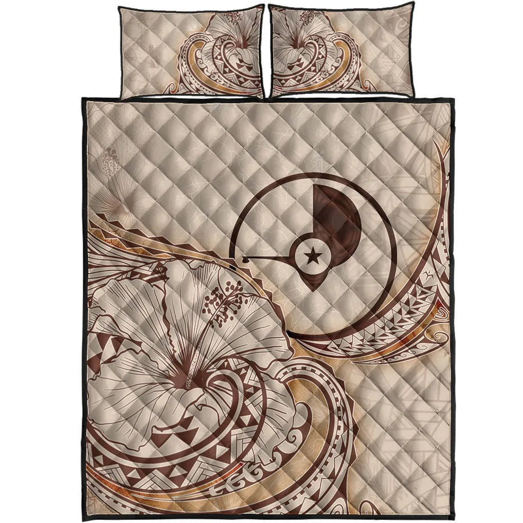 Yap Quilt Bed Set - Hibiscus Flowers Vintage Style