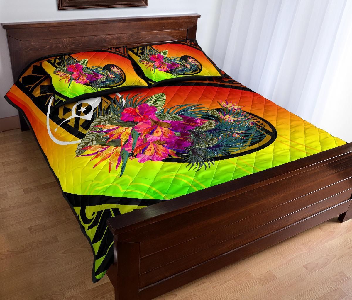 Yap Quilt Bed Set - Polynesian Hook And Hibiscus (Reggae)