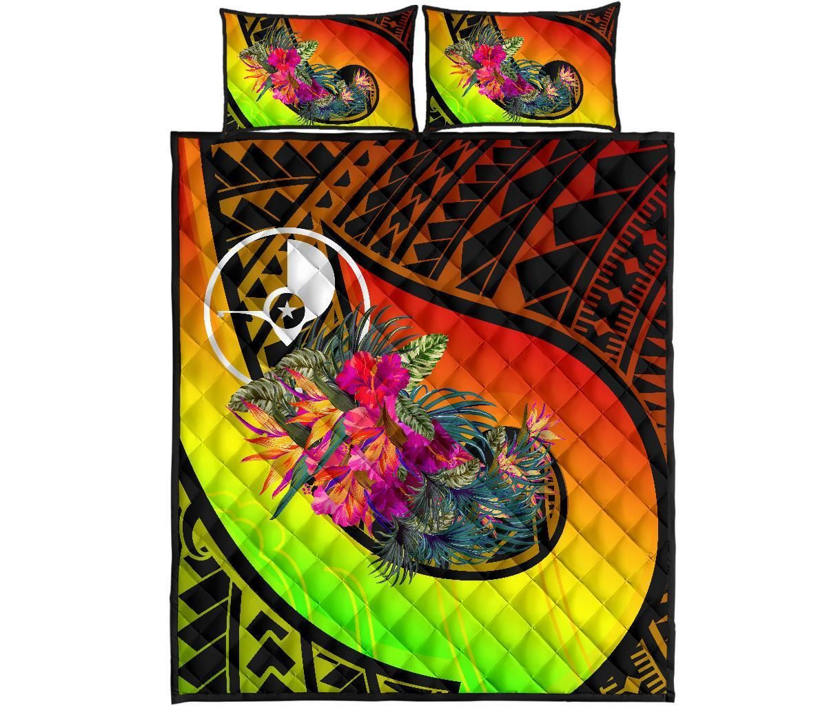 Yap Quilt Bed Set - Polynesian Hook And Hibiscus (Reggae)