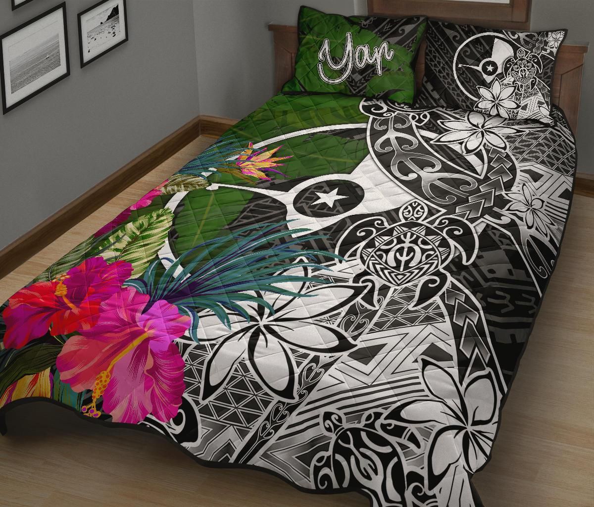 Yap Quilt Bed Set - Turtle Plumeria Banana Leaf