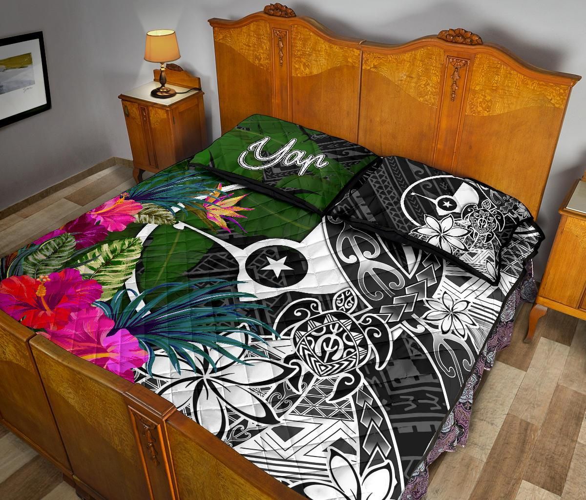 Yap Quilt Bed Set - Turtle Plumeria Banana Leaf
