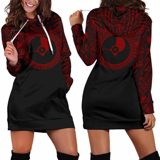Yap Female Hoodie Dress - Yap Coat Of Arms Polynesian Red Black