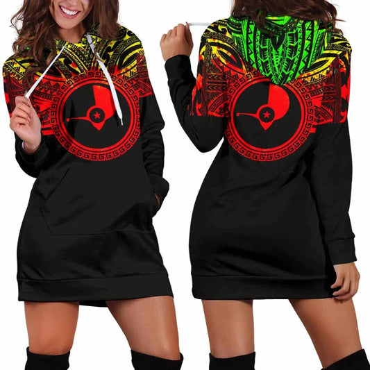 Yap Female Hoodie Dress - Yap Coat Of Arms Polynesian Reggae Color