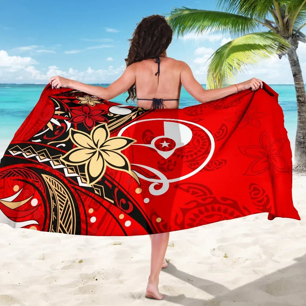 Yap Sarong - Tribal Flower With Special Turtles Red Color