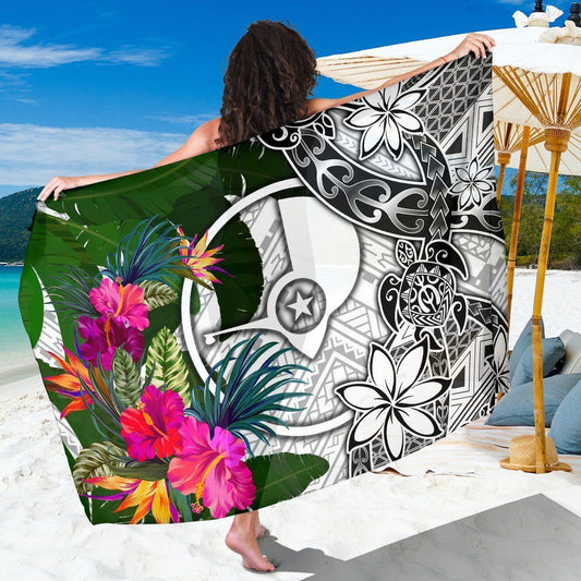 Yap Sarong White - Turtle Plumeria Banana Leaf