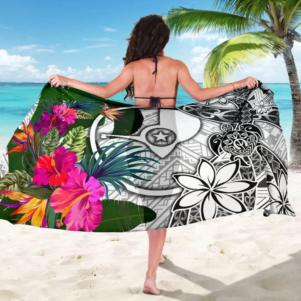 Yap Sarong White - Turtle Plumeria Banana Leaf